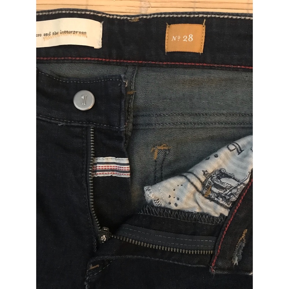 Anthropologie Women's Straight Leg Jeans - Dark Indigo with Red Stitching